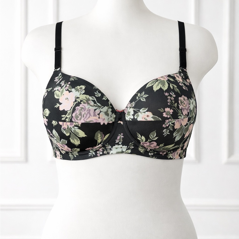 Floral Black and Pink Bra